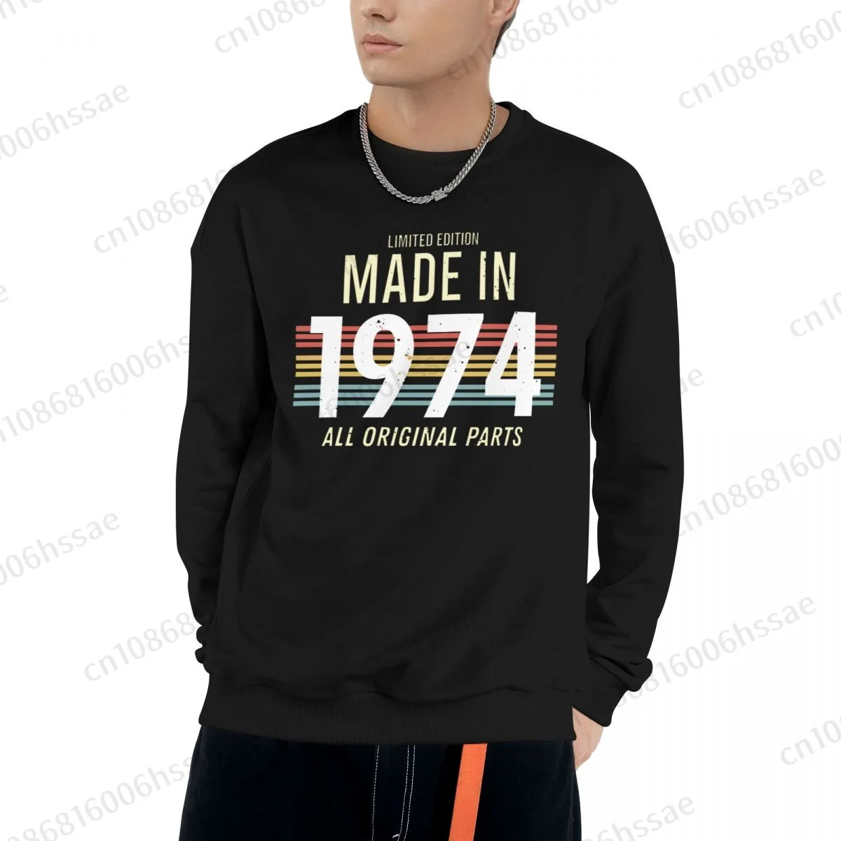 1974 All Original Parts Birthday Gifts Men Woman Fall Winter Sweatshirt Round Neck Long Sleeve Length Casual Top