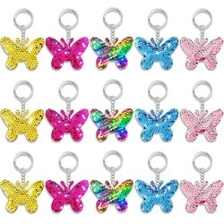 15pcs Flip Sequin Butterflies Key Chain New Fashionable Dress Accessories Pendant Children Adult Party Homecoming Gifts