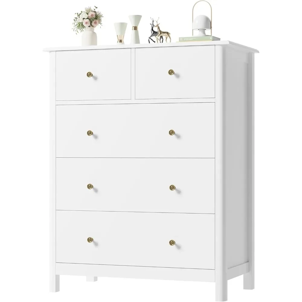 Tall Dresser Chest of Drawers, 5 Drawer Dresser with Deep Space, Wood Storage Cabinet for Living Room