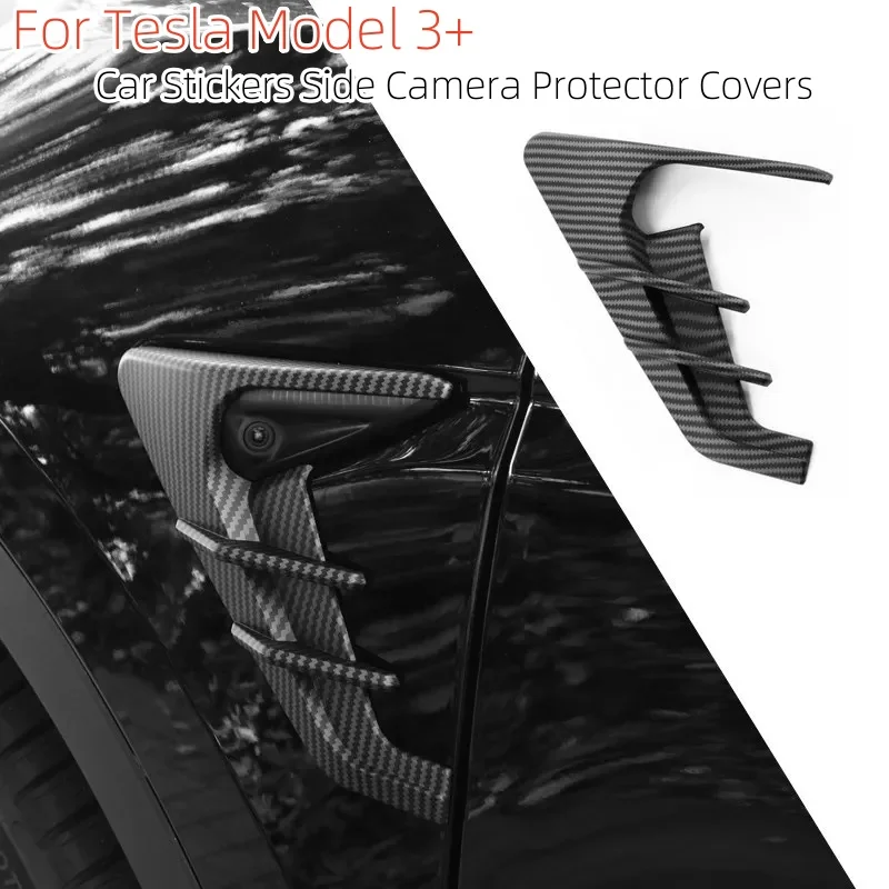 

For Tesla New Model 3 Highland 2024 Car Stickers Side Camera Protector Covers Carbon Fiber Flank Spoiler Wing Decorative Guards