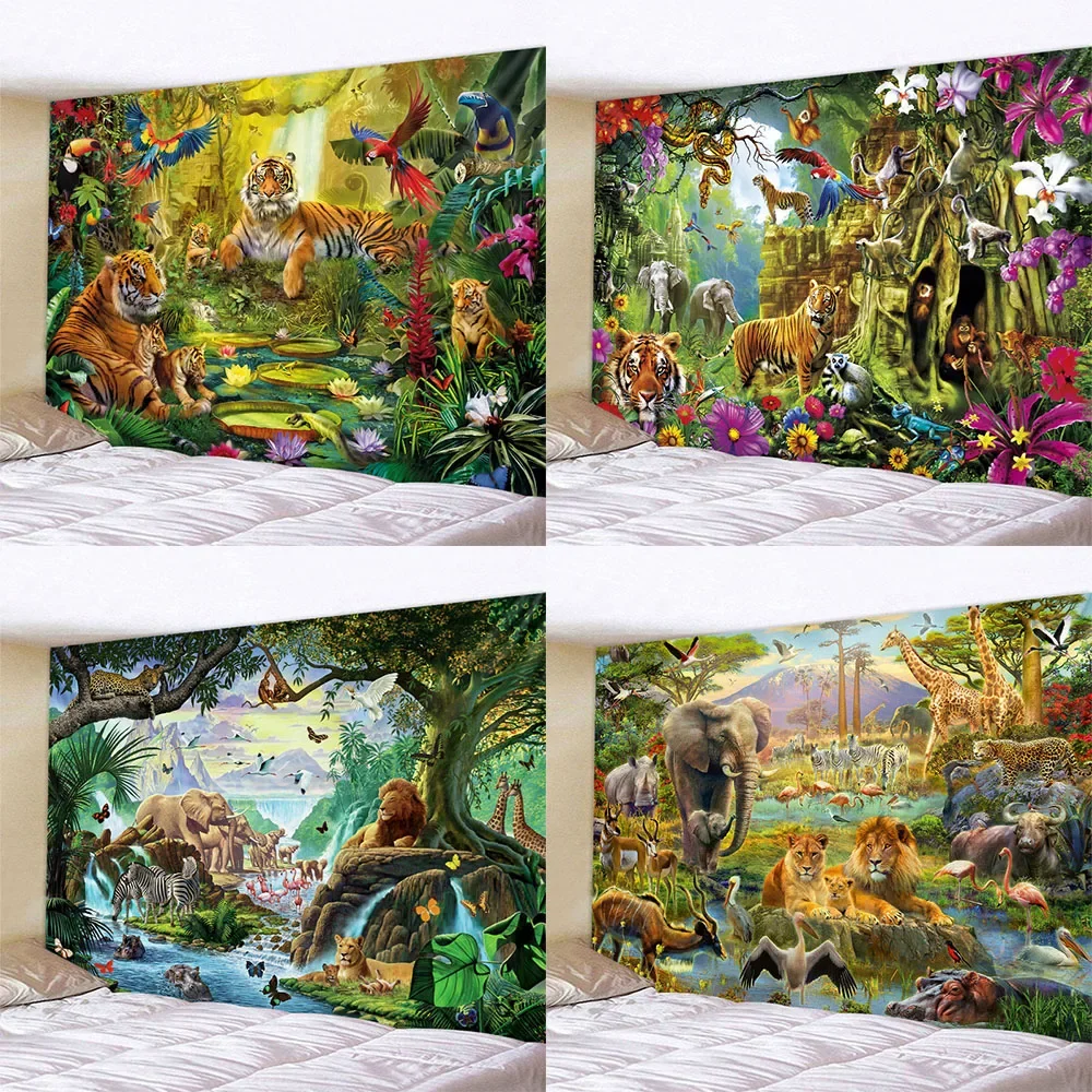 

Jungle Bird Art Tapestry Psychedelic Scene Home Decor Art Wall Hanging Hippie Boho Aesthetic Room Decor Home Wall Decor Tapestry