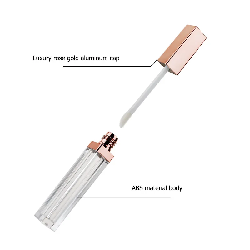 

10/24/50/100 шт. 5 мл пустые квадратные тюбики для блеска для губ с крышкой цвета розового золота, пластиковые контейнеры для жидкой помады, упаковка для косметики