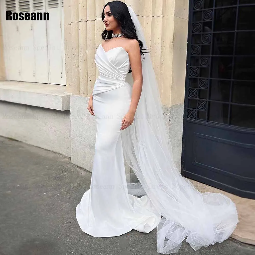 

Fashion Mermaid Wedding Dress Ruffle Satin 2024 New Design Draped Pleat Open Back Bride Dresses Floor Length robe de mariée