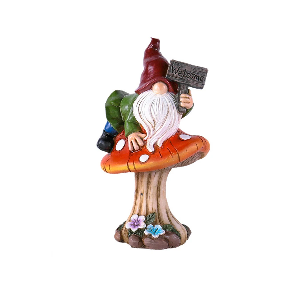Whimsical resin garden ornament with For elf resting on mushroom perfect for courtyard dwarf decoration and bonsai enhancement