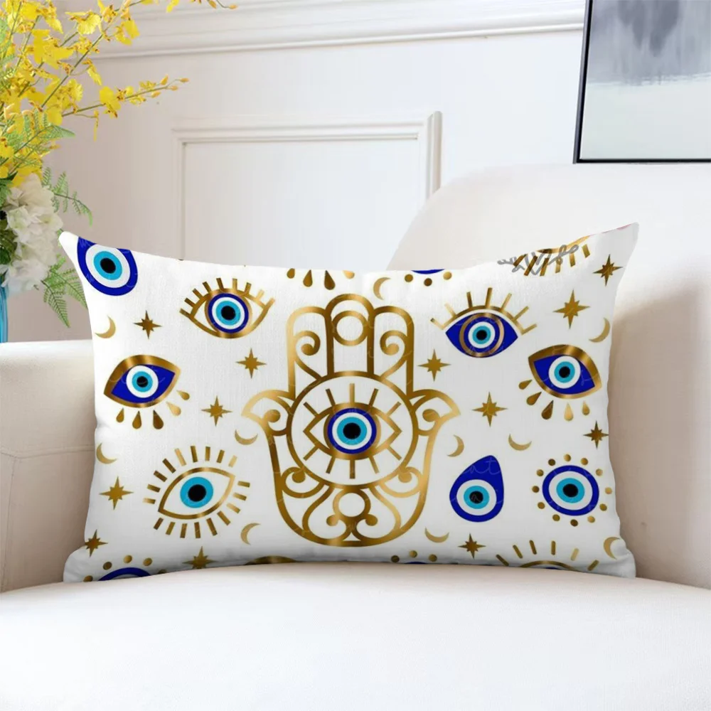1 Of Power Decorative Pillowcase -12X20 Inches, Double-Sided Print, Gold Blue Eye Patterns On White Background, Machine Washable