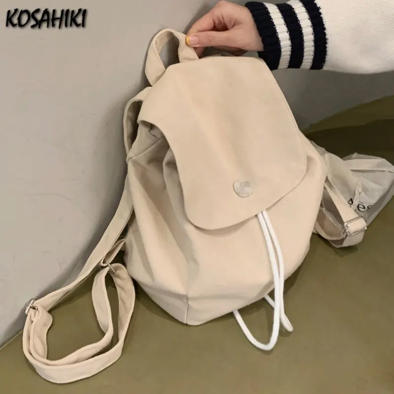 2024 Sweet Solid Drawstring All Match Handbags Students Simple Kawaii Casual Y2k Aesthetic Schoolbags Japanese Preppy Backpacks