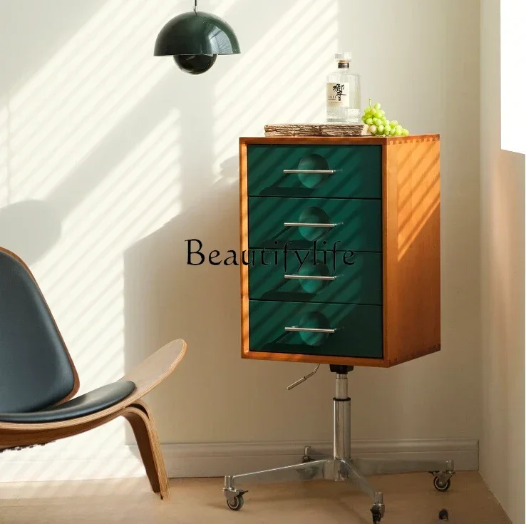 Q S Zhonggu Mobile Four-Bucket Cabinet Solid Wood Lifting Rotating Sofa Side Cabinet Bedroom Chest of Drawers Storage Cabinet