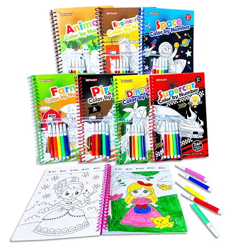 Set di libri Color by Number per bambini - 8 temi diversi di giocattoli didattici per ragazzi e ragazze, regali per forniture in classe prescolare