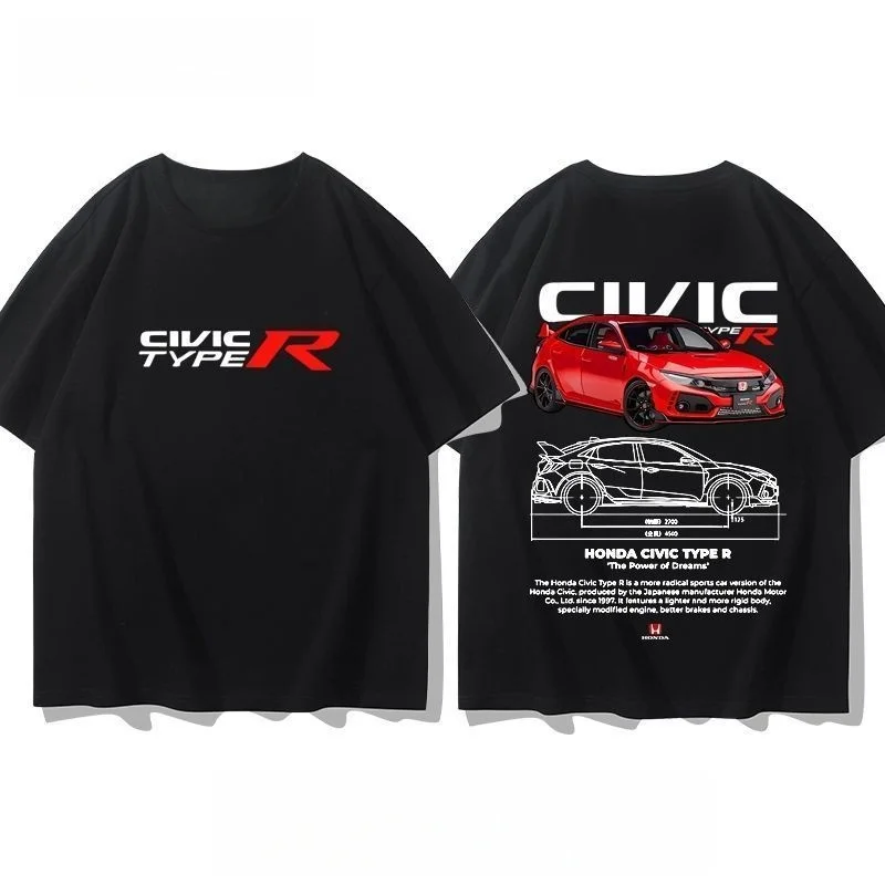 

Honda Civic Мотоцикл с короткими рукавами Классический модифицированный автомобиль Культура JDM Автомобиль Гоночный болельщик Футболка Клубный мужской топ