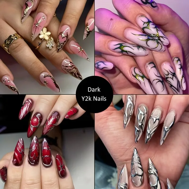 Autocollants pour ongles gothiques, ceinture Punk, 3D, auto-adhésifs, ligne or argent, autocollants pour Nail Art, épines rétro, lignes de flamme, Design d'ongles