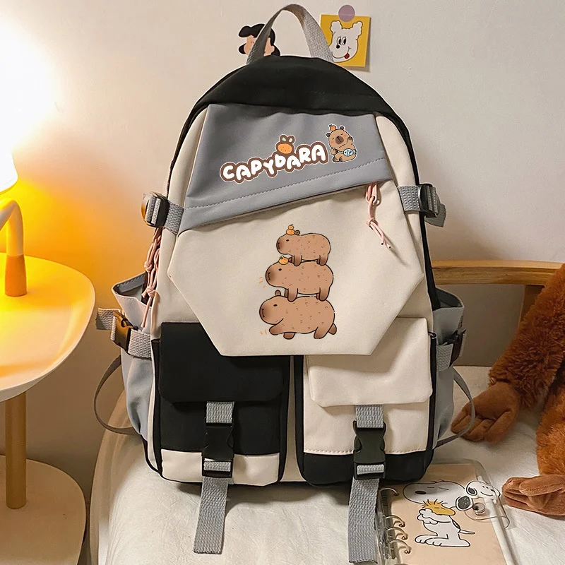 New Capybara Backbag Cartoon Cute Capybara Bag Youth Large Capacity Nylon Backpack Versatile Campus Wear-resisting Schoolbag