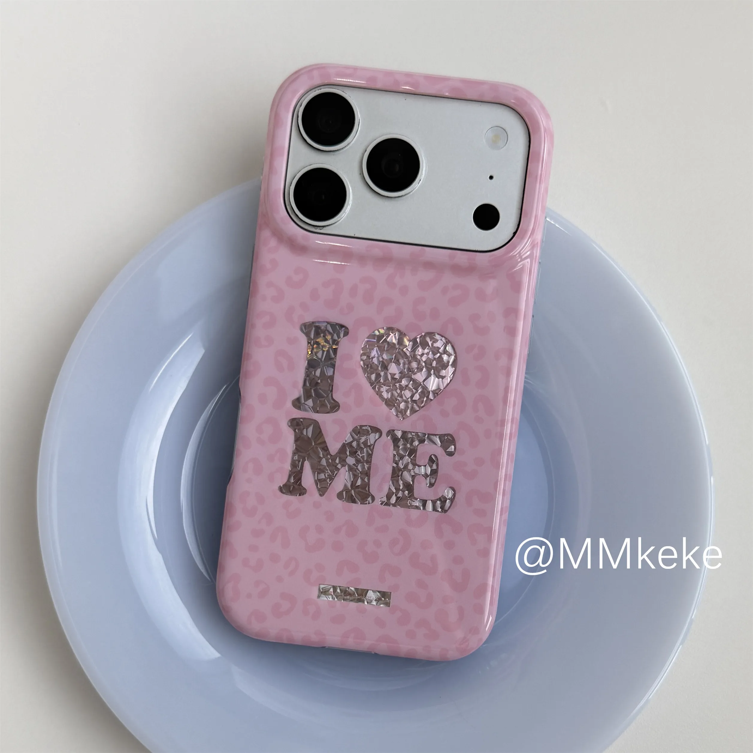 Funda para Teléfono con Estampado de Leopardo Rosa I Love ME Korea para iPhone 18 17AIR 16 15 14 13 12 11 Pro XR XS X Max 7 8 Plus MINI Y2K