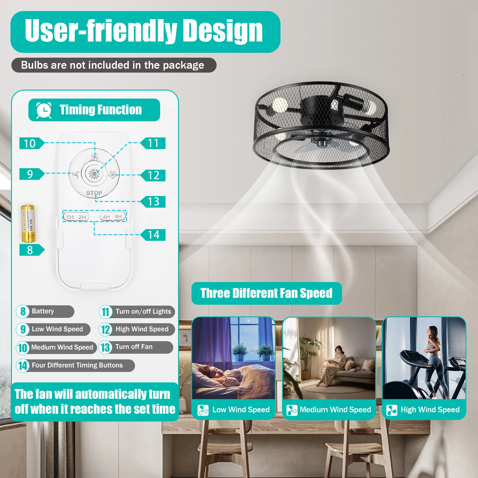 

Ceiling Fan with Lights Simple and Atmospheric Beautiful Decoration Wall Mount Ceiling Fan with Four Light Sources