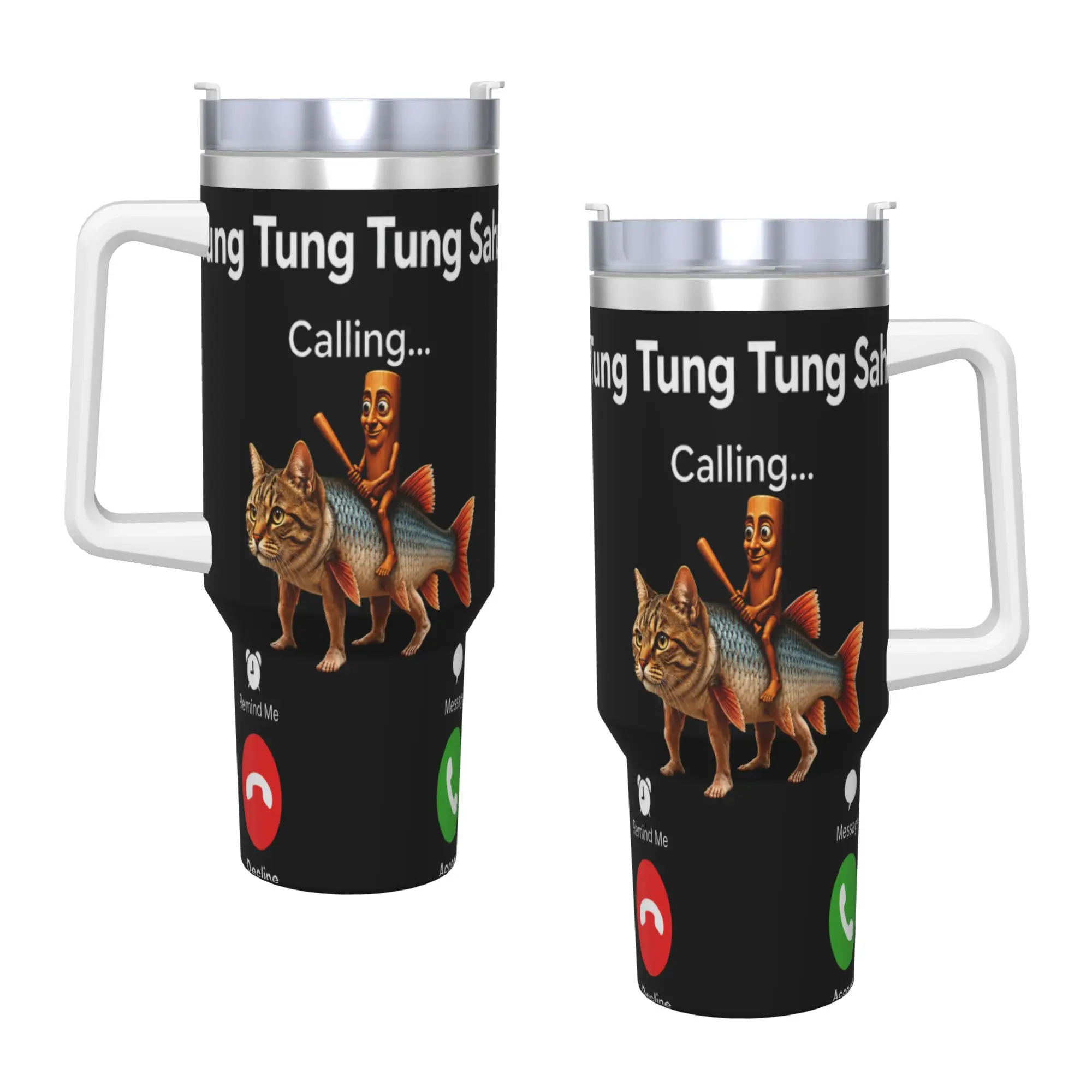 Tung Sahur Calling Funny Fishing Brainrot Joke Stainless Steel Tumbler  Travelist Thermal Mug Car Mugs Cold and Hot Water Bottle