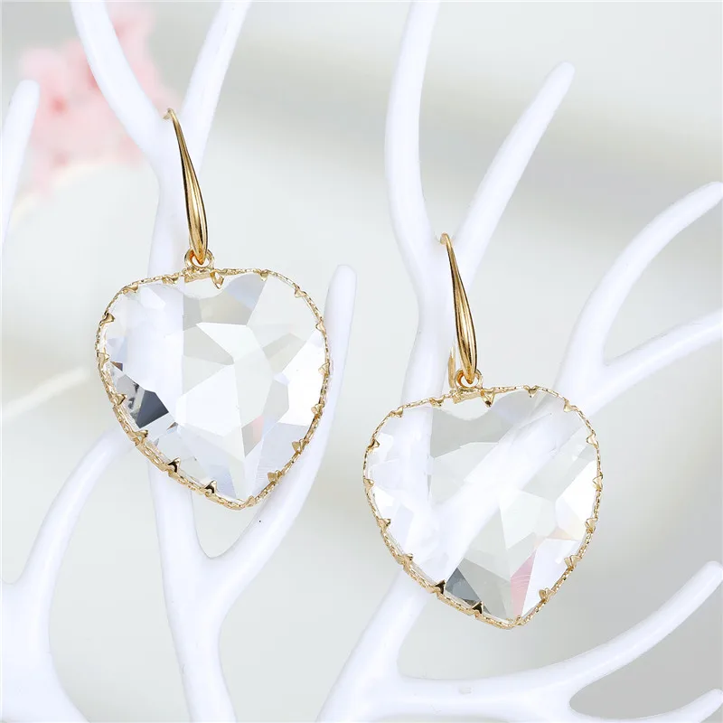 1Pair Korea Clear Crystal Drop Earrings For Women Female Jewelry Geometric Heart Dangle Earings Eardrop Wedding Earing E335