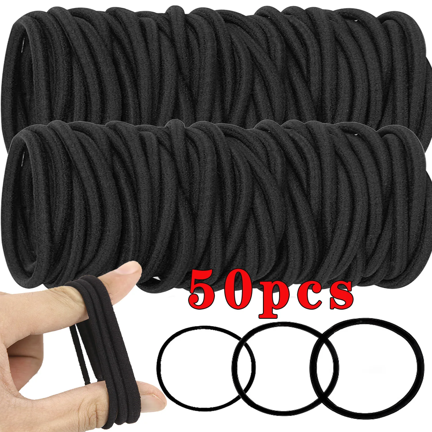 50pcs Black Hair Rubber Bands Women Girls Hair Tie Elastics Hairbands Ponytail Holders Hair Ties Seamless Elastic Hair Bands