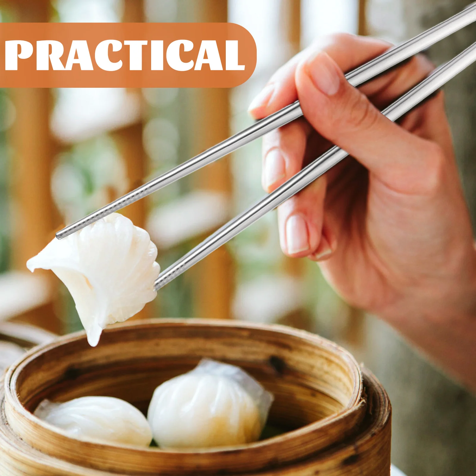 

5 Pairs Anti-slip Chopsticks Metal Stainless Steel Utensils Eating Reusable for Adults Camping Restaurant Tableware