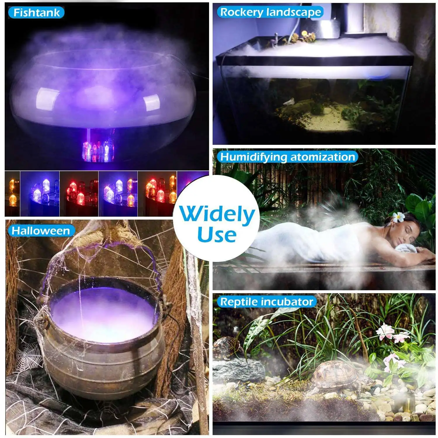 Mist Maker with LED Light, Funny Fish Tank Accessories Decoration Mini Fogger for Reptile Terrarium Fountain Planted