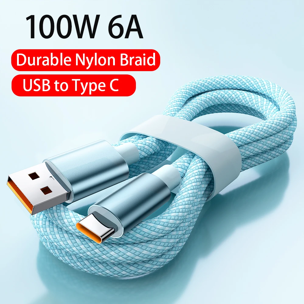 100W 6A Fast Charging Data Cord USB To Type C Aluminum Alloy Nylon Braided For Samsung  Xiaomi Redmi Huawei OPPO VIVO Oneplus