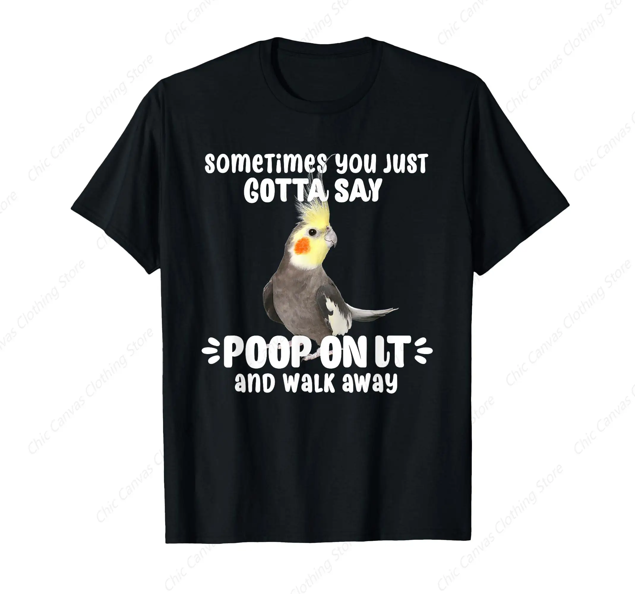 

Poop On It And Walk Parrot Print Shirt Fun Parrot Lover Gift T-Shirt Pure Cotton Black Short Sleeved