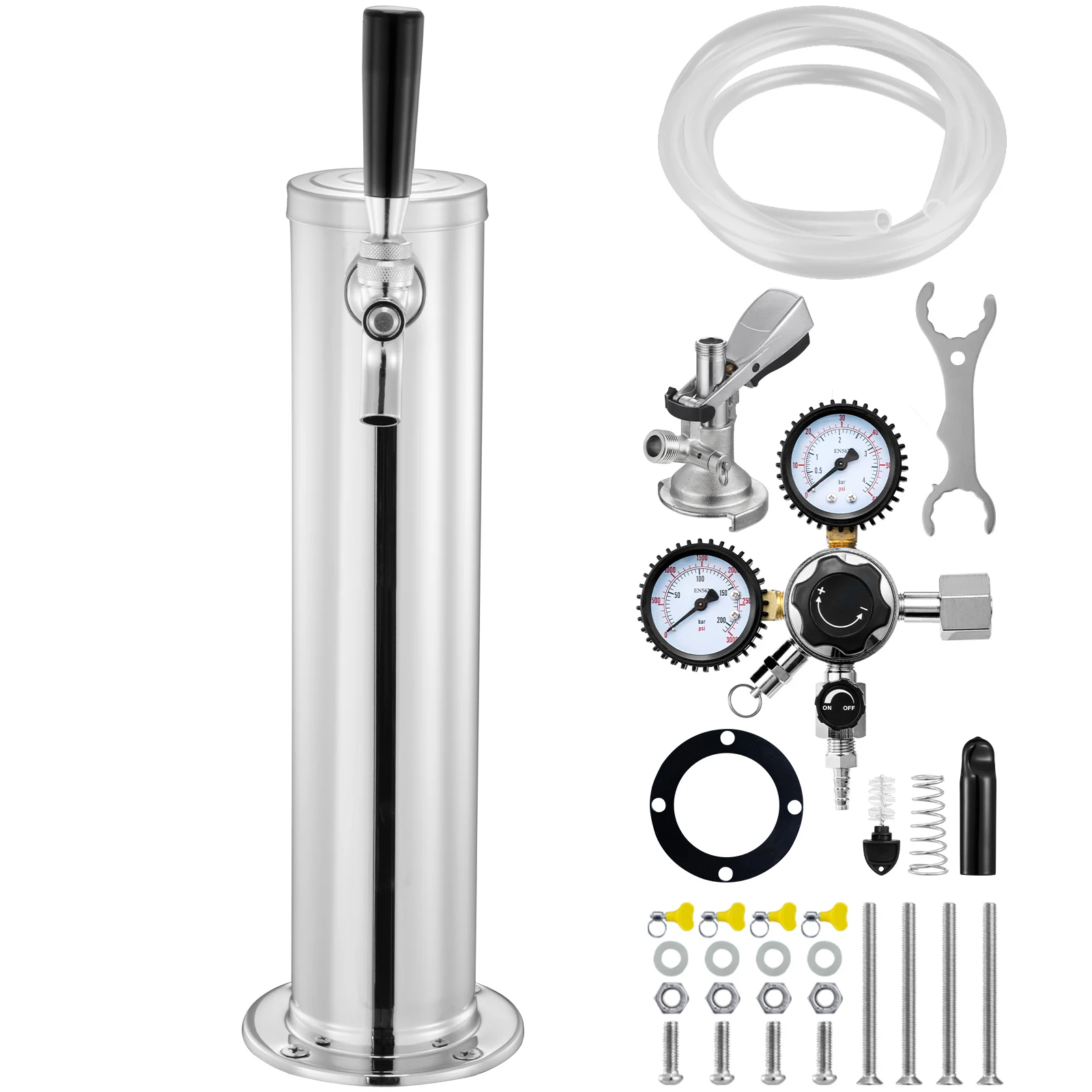 SucceBuy Kit de conversion de tour de brassage à robinet unique en acier inoxydable, distributeur de bière en fût avec double manomètre et régulateur W21.8