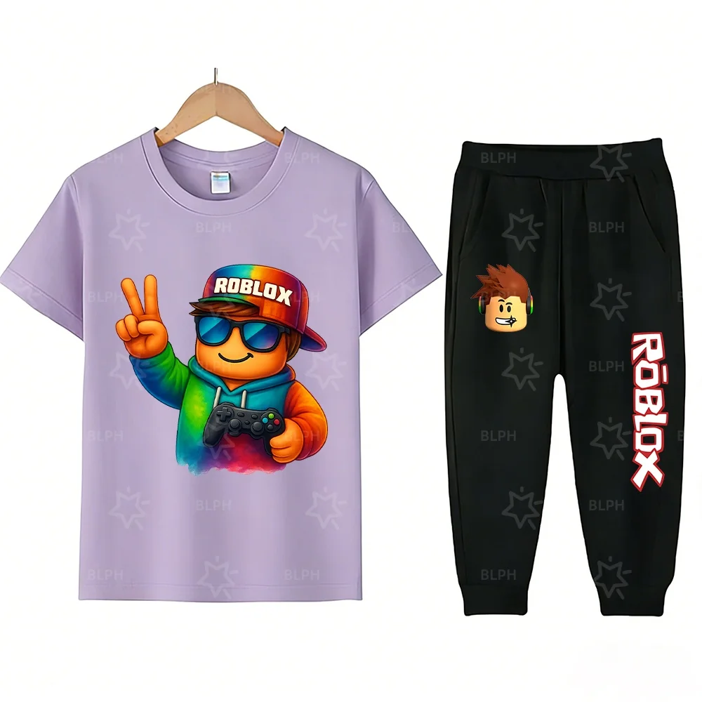 Conjunto de Moletom e Calças Tie-Dye Roblox para Crianças com Estampa de Controle de Jogo, Roupa de Jogos Estilosa para Meninos e Meninas