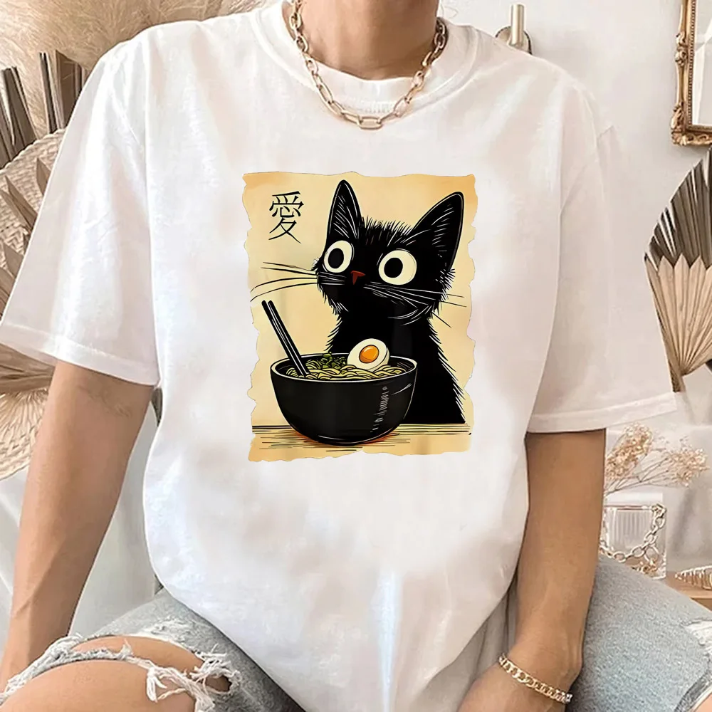 Noodle Ramen Cat shirt teen Pop Culture graphic Comfortable Gothic Vintage Classic t-shirt women 80s Comfortable 2000s kawaii