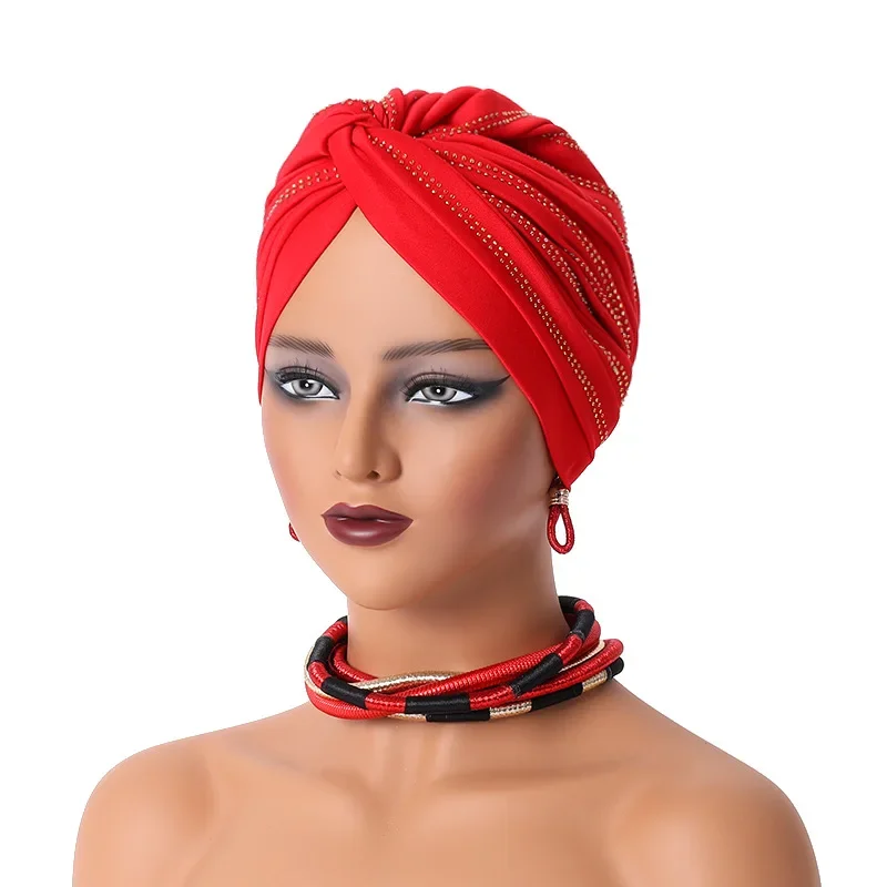 نيجيريا الأفريقية Headties الماس الحجاب قبعة عمامة تويست عقدة النساء وشاح الحجاب الإسلامي السيارات Gele Headtie Aso Oke رئيس التفاف بونيه