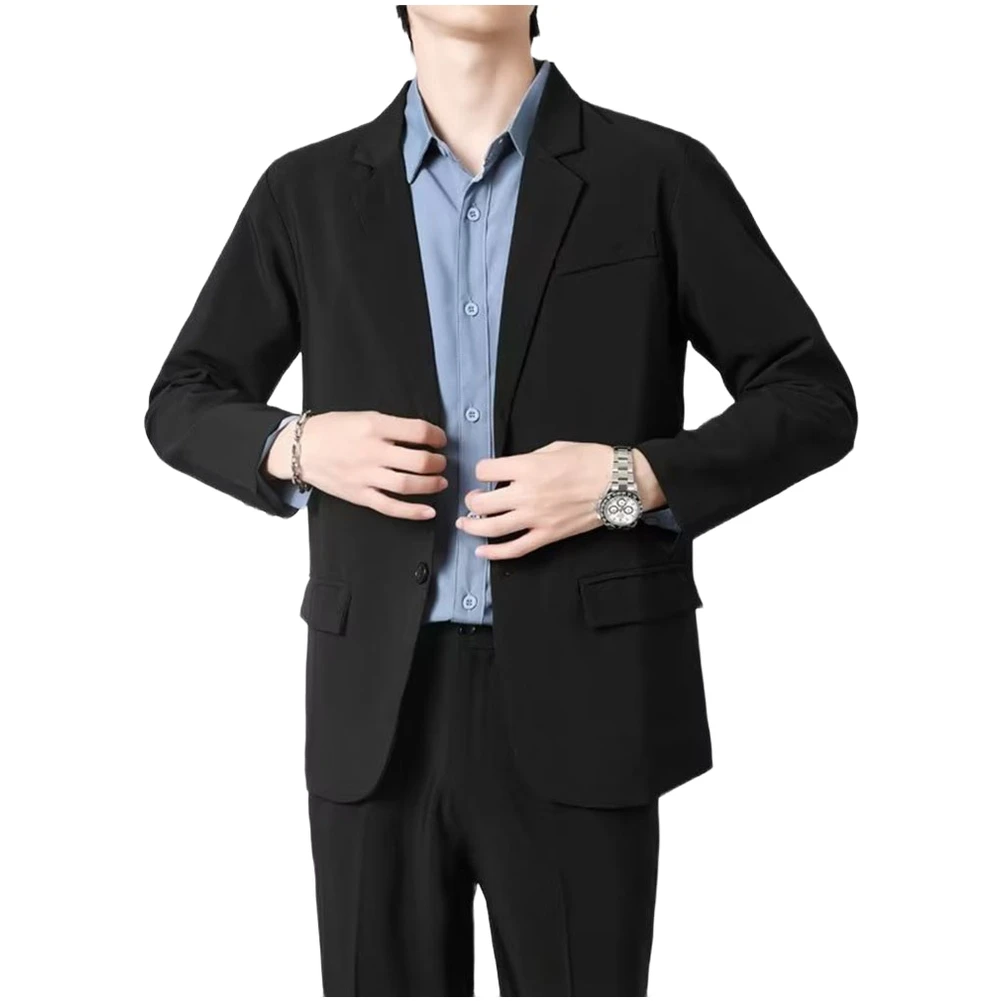 

Для деловых встреч Светло-серая деловая куртка с драпировкой Универсальный стиль Повседневный пиджак с длинным рукавом Мужская мода