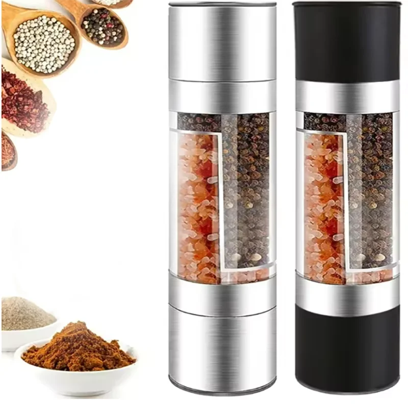 Salt and Pepper Grinder 2 in 1 Manual Stainless Steel Salt Pepper Mills with Adjustable Ceramic Grinding Spice Mill Kitchen Tool