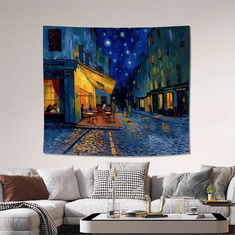 VIKAMA السماء المرصعة بالنجوم مقهى مشهد الشارع النفط اللوحة تصميم آلة قابل للغسل المفروشات غرفة المعيشة غرفة نوم حائط الخلفية ديكور #2
