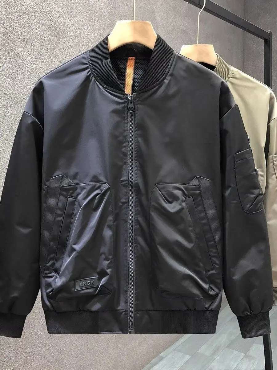 

Casual Baseball Collar Jaet Men's Faionable Sli Versatile Simple Youth Workwear Flight Suit Top Polyester Stand Fi...