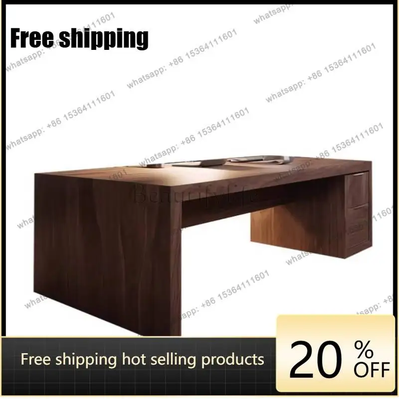 Zj. Brown wooden desk designer decorative computer desk modern luxury chest of drawers