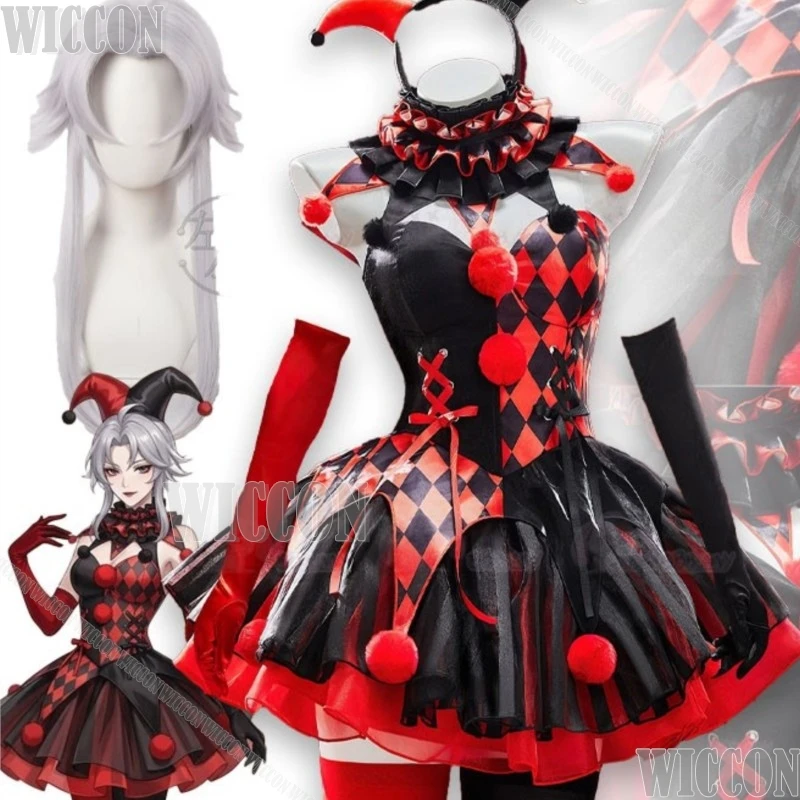 

Original Freak Pierrot Circus Gothic Lolita Dress Halloween Suit Black Red Clown Jester Game Wear Dark Fant Comic Con Festival