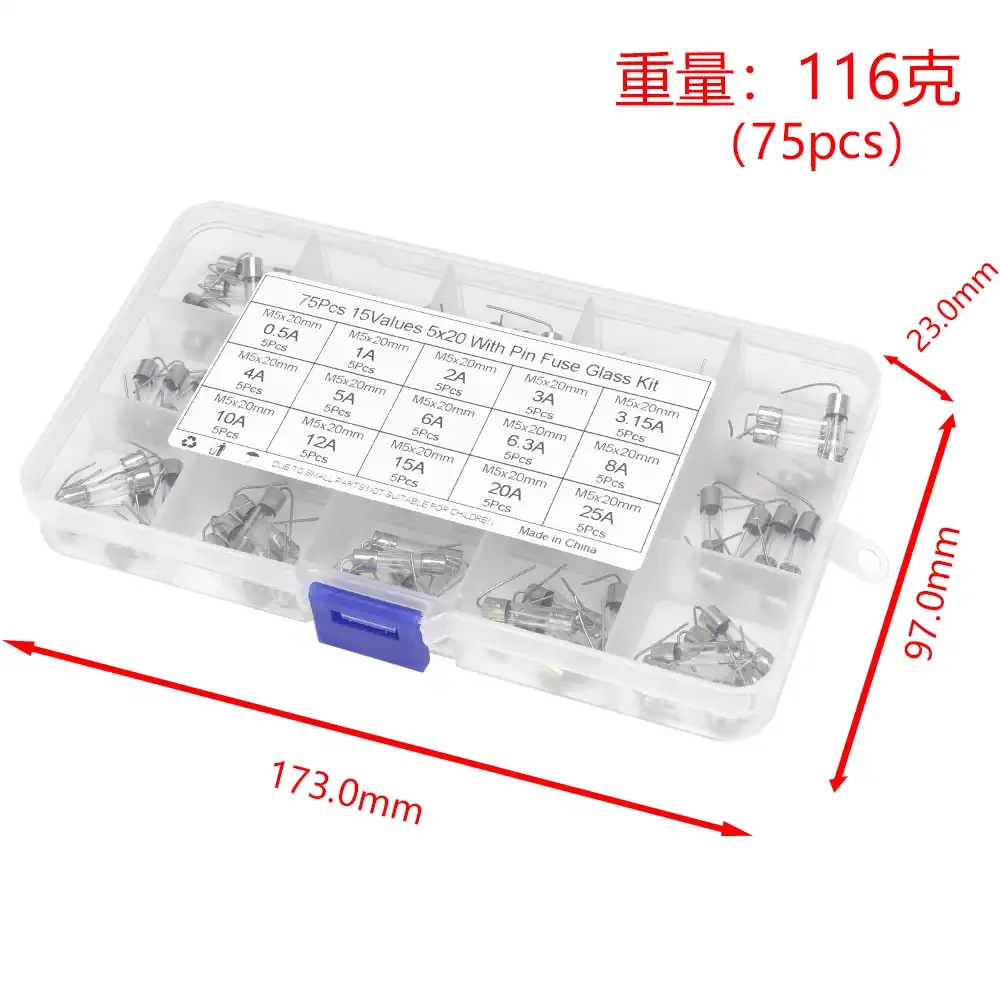 75Pcs 5×20mm Glass Fuse with P - огляд і ціна Diy Electronics Holder