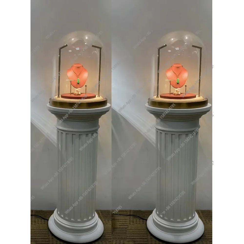 

S Stainless Steel Luxury Jewelry Display Cabinet Round Glass Cover Table Crafts