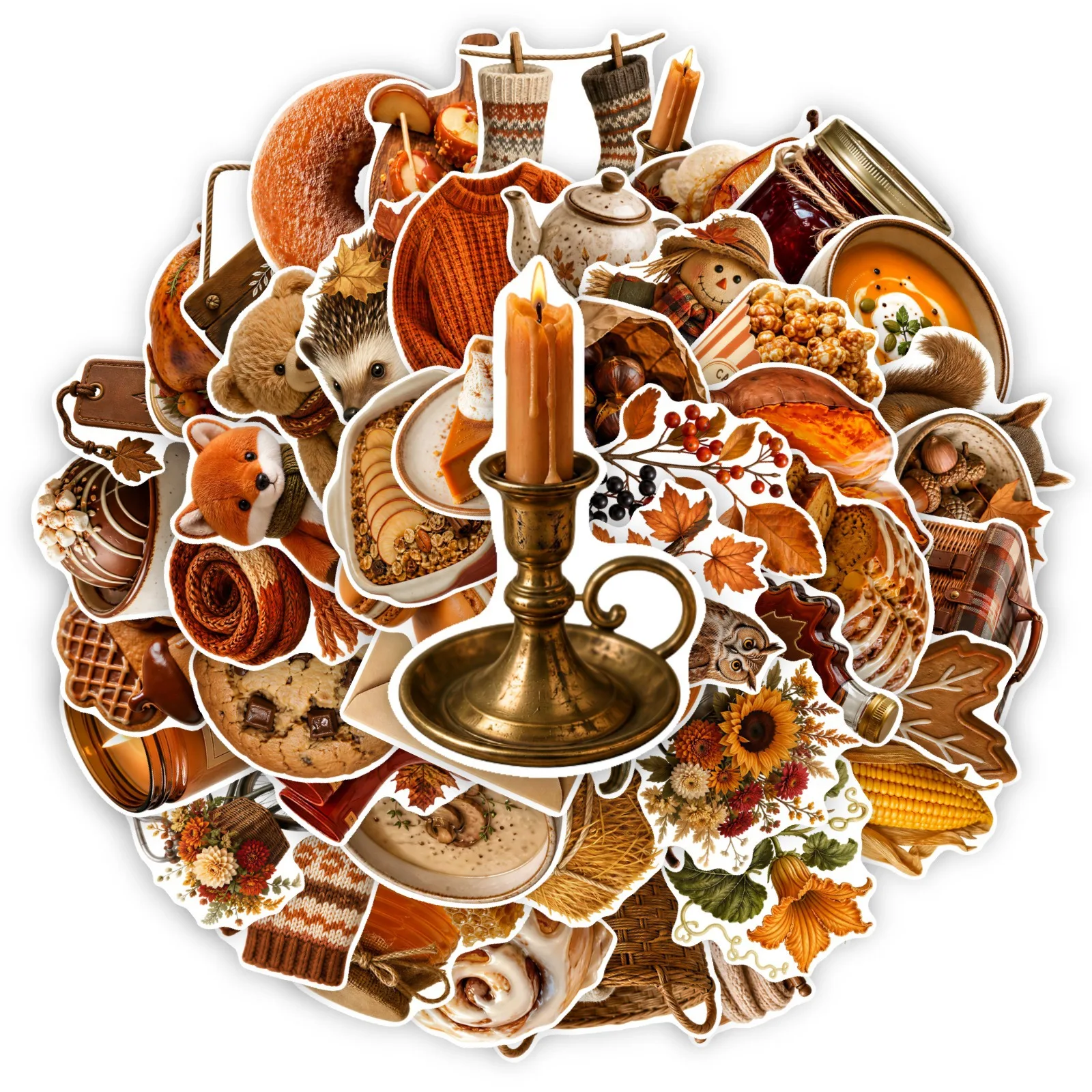 50Pcs Warm Autumn Retro Brown Stickers Fall Harvest Aesthetic Decals Notebook Water Bottle Scrapbooking DIY Stationery Decor