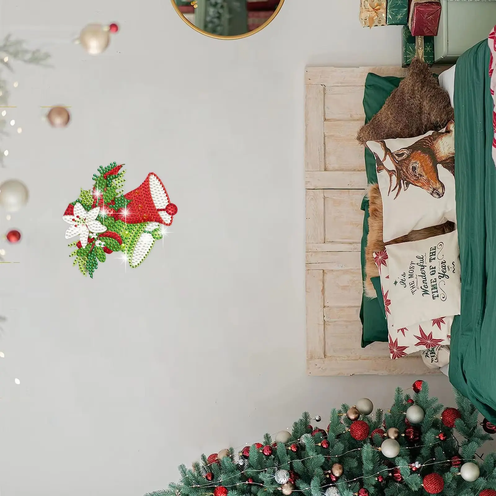 

1 Pcs DIY Diamond Art Kit Stained Glass Window Clings Christmas Bells Window Stickers Suncatchers Diamond Art Window Decor