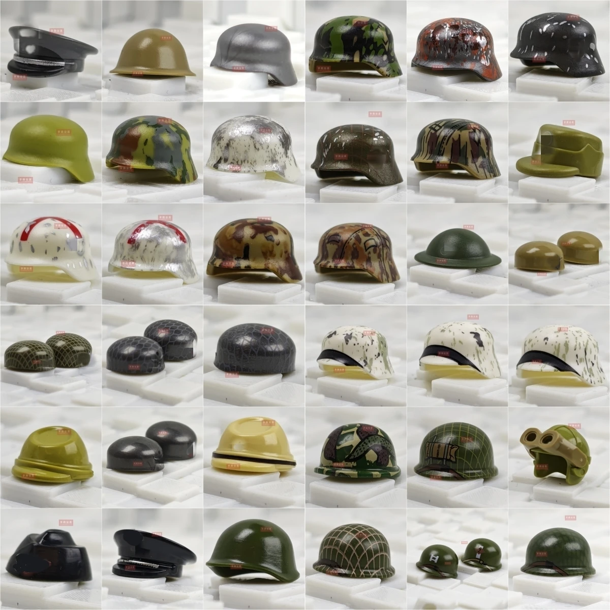 10PCS MOC Brick Parts Printed Military Helmet for Germany Soldier Parts US Hats British Beret Soviet Building Block Figure DIY