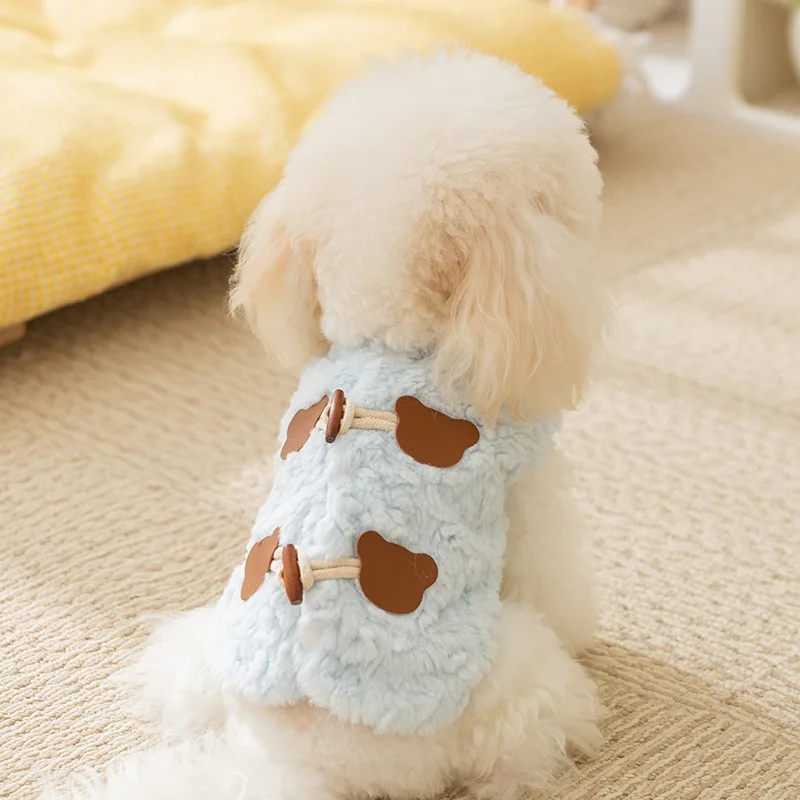 Horn Button Lamb Wool Dog Clothes Kawaii Soft Jacket Small Dogs Clothing Cat Fashion Outfits Cute Winter Maltese Pet Products