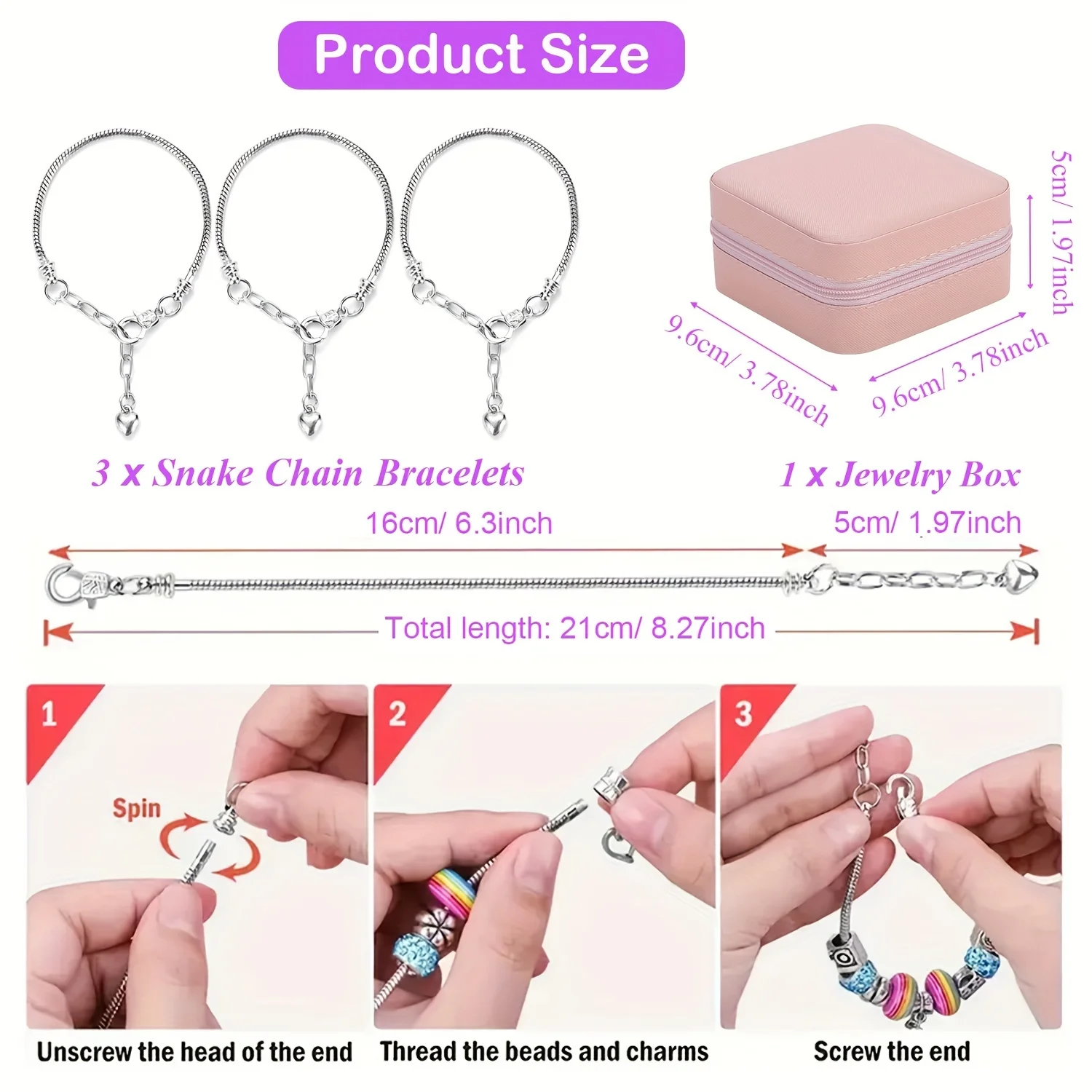 68pcs purple bead charm hand-made handmade bracelet necklace, mermaid and unicorn series charm gift set for handmade gift