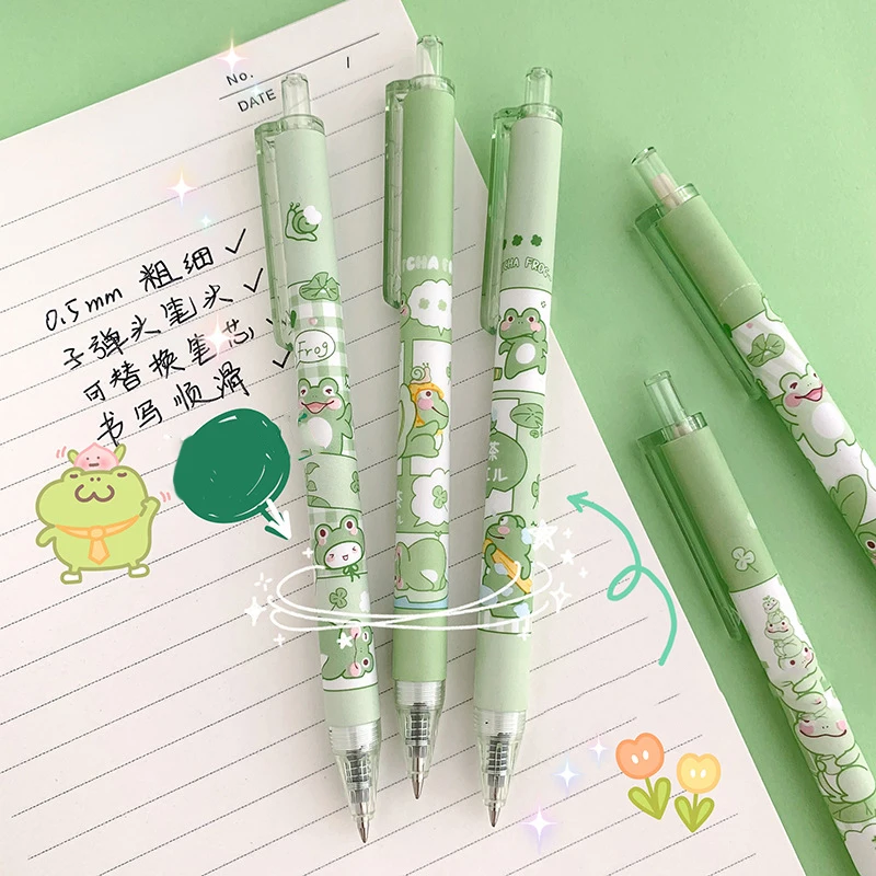 6 PC สไตล์ญี่ปุ่น Matcha กบน่ารัก INS สไตล์การ์ตูนเจลปากกาเครื่องเขียนนักเรียน