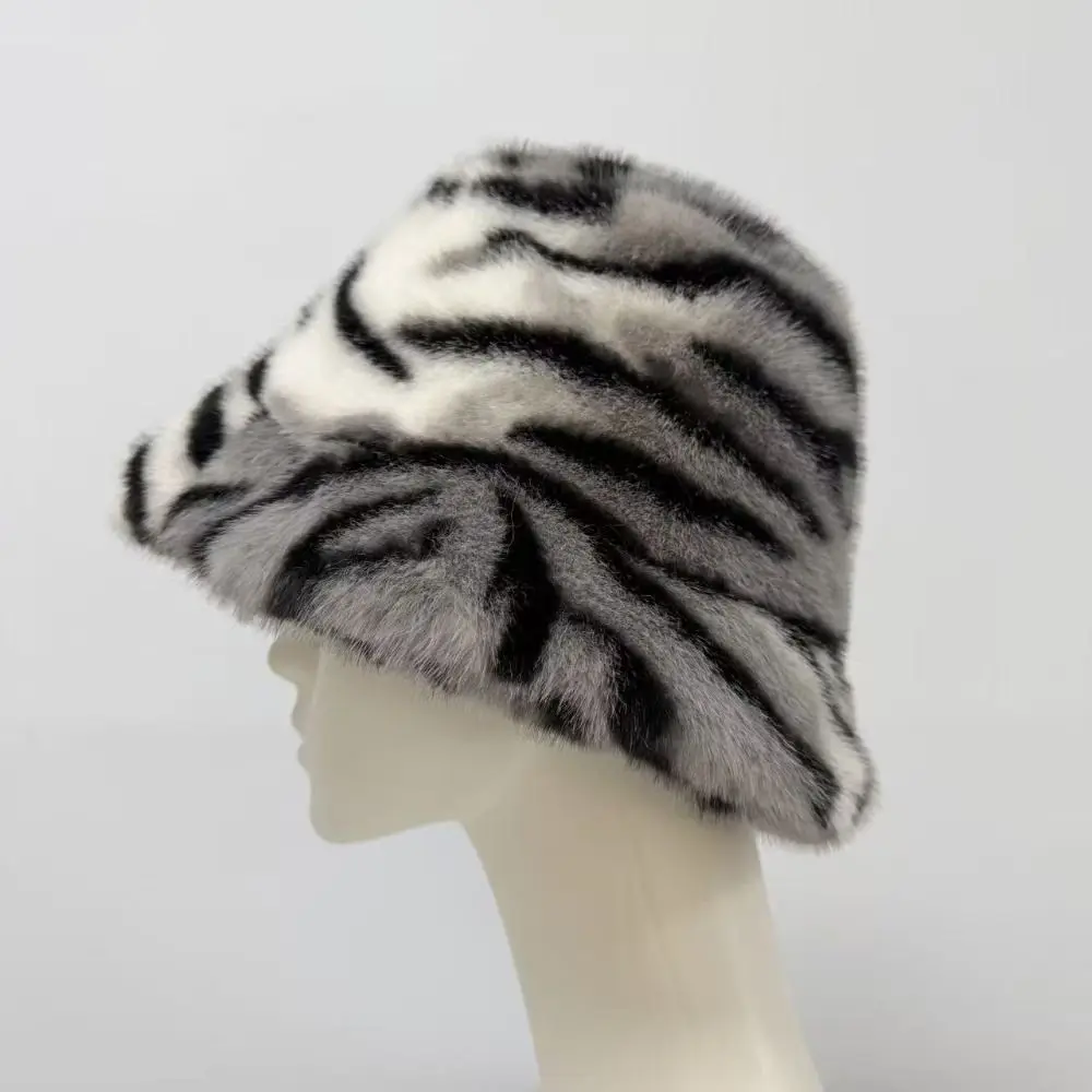 Thick Warm Faux Fur Hat Soft Fluffy Faux Mink Fur Mink Fur Bucket Cap Washable Comfortable Fit Winter Hat Scarf Set