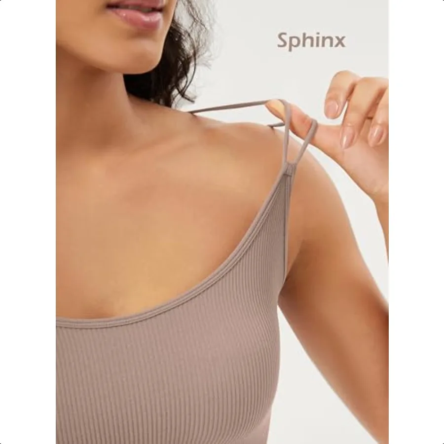 ODODOS Wanita Crop Seaml Double Straps Cropped Tank Top V Back Ribbed Kamisol