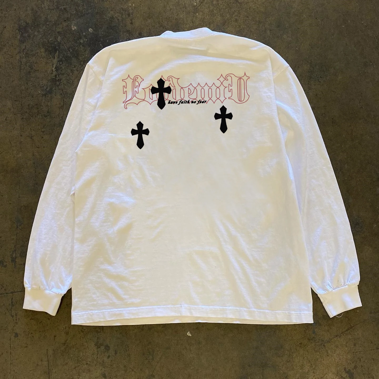 Heavyweight 300g Pure Cotton Long Sleeve T-Shirt American Cross Design Couple Matching Tops Unisex Outdoor Travel Wear