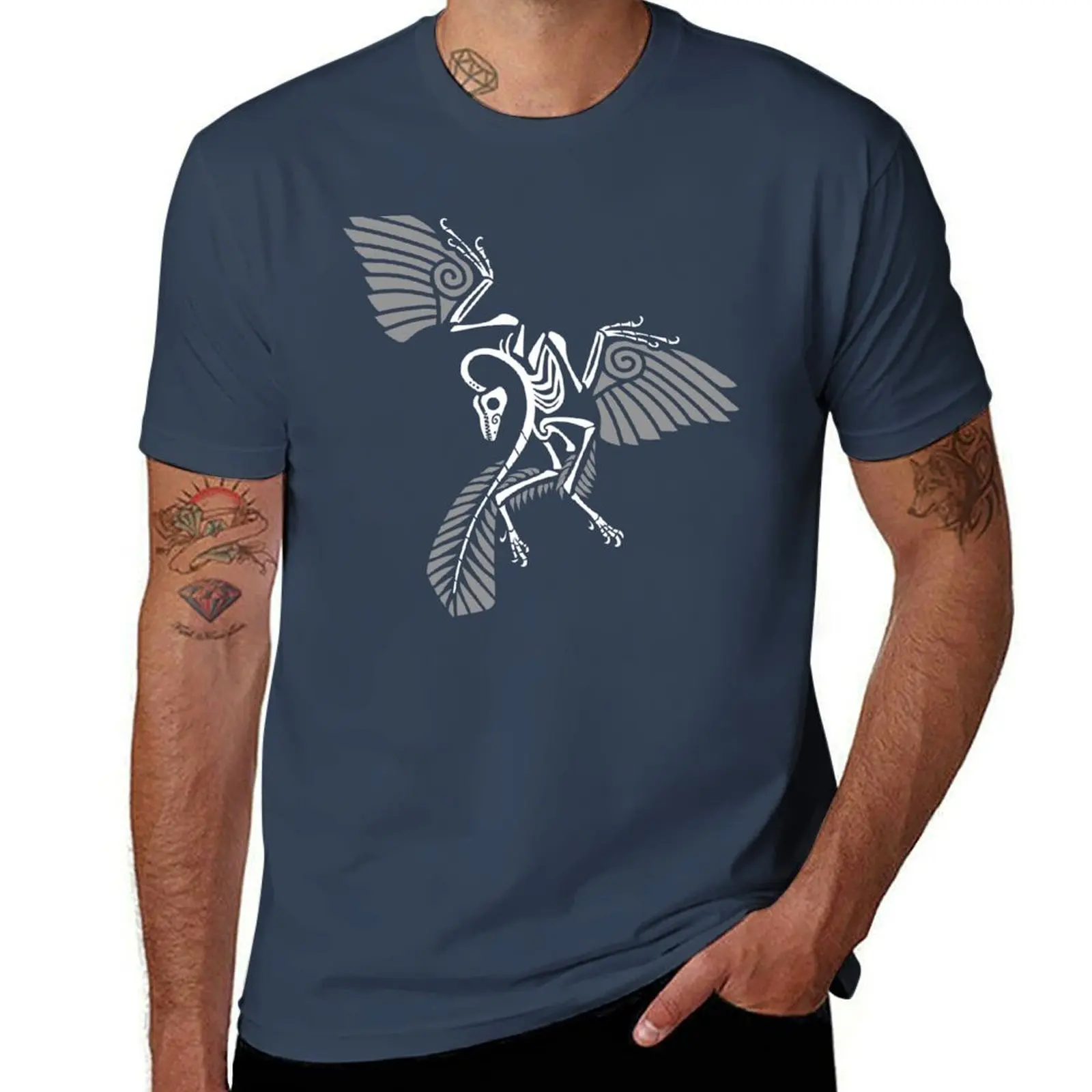 Archaeopteryx Skeleton Glyph - White T-Shirt Plus Size Summer Short Sleeve T-Shirt