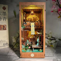DIY Wooden Book Nook Shelf Insert Kit Song Dynasty Bookend Miniature Model Kits Bookshelf with Light for Friends Birthday Gifts