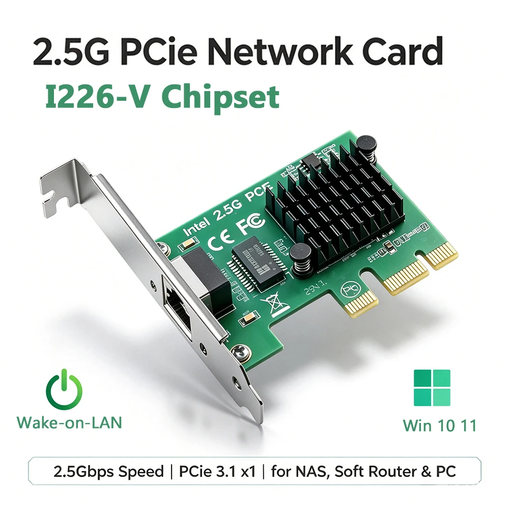 Intel I226V 2.5Gbps PCIE To RJ45 Network Card 100/1000/2500Mbps RJ45 Interface LAN Etherent Gigabit Adapter For PC/Desktop Win11