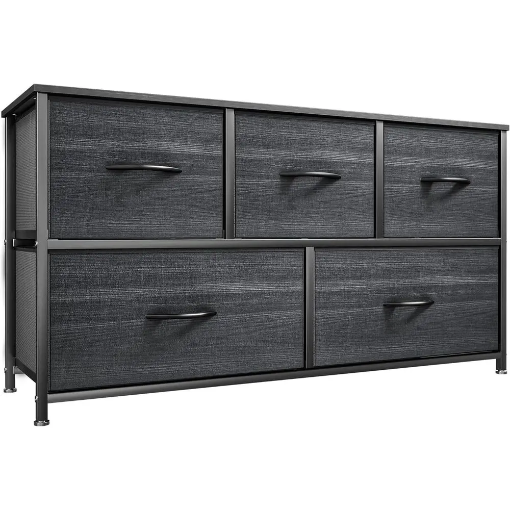 

Drer with 5 Ders - abric Storage Tower, Organizer Unit or Bedroom, Living Room, Closets - Sturdy Steel e, Wooden Top