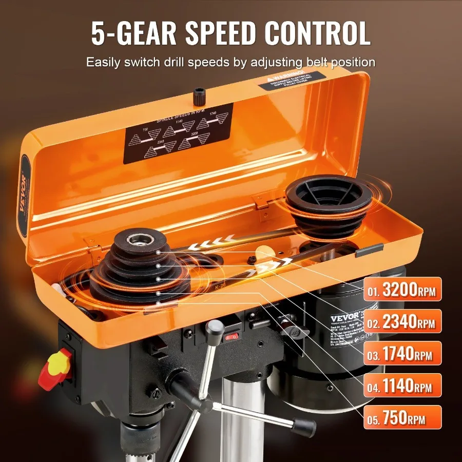 Perceuse de table 8 pouces, perceuse de table 7503200 tr/min réglable